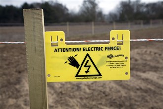 Attention Electric Fence warning sign, England, UK