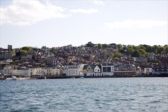 The town of Swanage from the sea, Dorset, England, United Kingdom, Europe