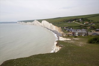 Seven Sisters chalk cliffs and Birling Gap, East Sussex, England, United Kingdom, Europe