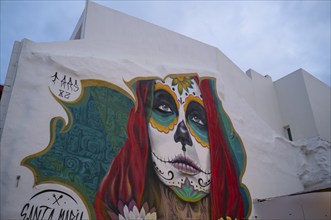 Graffiti, Mural, Woman, Face, Old town, Lagos, Algarve, Portugal, Europe