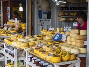 Cheese stall, market, Mercado Angelmo, Puerto Montt, Chile, South America