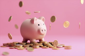 Concept of financial investment and saving money and bitcoins in piggy bank, AI generated