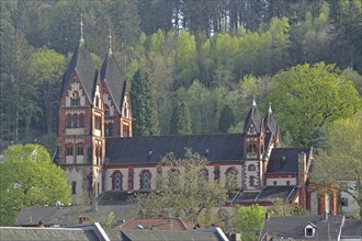 Neo-Romanesque St Lutwinus Church with twin towers, Mettlach, Saarland, Germany, Europe