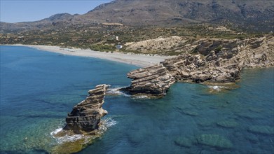 Aerial view from the front excursion destination Triopetra three rocks rocky landscape next to in