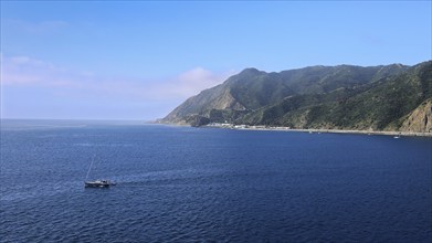 Avalon City on Santa Catalina Island. Scenic seascape and mountains