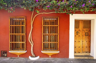 Colombia, Scenic colorful streets of Cartagena in historic Getsemani district near Walled City