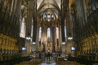 Main choir with choir stalls by Pere Ça Anglada, Cathedral, Catedral de la Santa Creu i Santa