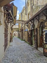 Medieval alley, UNESCO World Heritage Site, Old Town, Rhodes Town, Rhodes, Dodecanese archipelago,