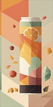 Minimalist illustration of abstract shapes and vibrant colors representing healthy drink and food,