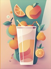 Minimalist illustration of abstract shapes and vibrant colors representing healthy drink and food,