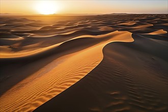 First light of dawn illuminating the endless dunes of the Sahara, AI generated