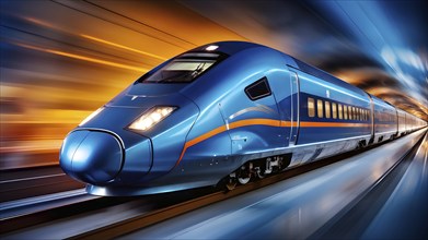 High speed train with an aerodynamic nose modeled after the beak of a kingfisher, AI generated