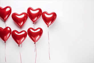 Heart shaped red balloons on white background. KI generiert, generiert, AI generated