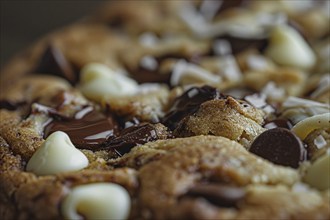 Close up of freshly baked chocolate chip cookie. Generative Ai, AI generated