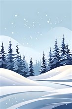 Abstract winter wonderland with minimalist stylized pine trees and snowdrifts using soft pastel