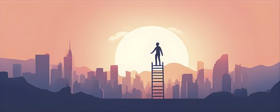 Vector illustration of a person going upstairs as symbol for self growth and personal development,