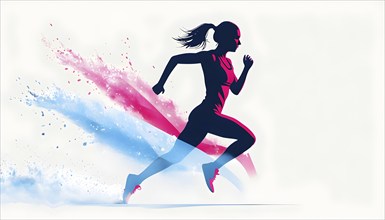 Running athlete illustration as a minimalist silhouette in motion, with dynamic curves and abstract