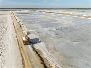 The Bonanza salt works near Sanlúcar de Barrameda. Aerial view. Drone shot. Cádiz province,