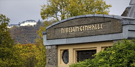 Nibelungenhalle with a view of the Grandhotel and Spa Petersberg, Königswinter, North