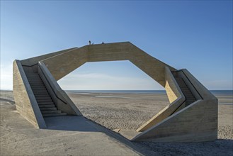 Westerpunt, concrete sculpture on beach along the North Sea coast at seaside resort De Panne,