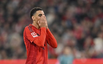 Jamal Musiala FC Bayern Munich FCB (42) disappointed gesture gesture Allianz Arena, Munich,