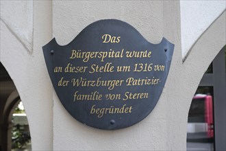 Information board at the historic Bürgerspital, Theaterstraße 19, Würzburg, Lower Franconia,