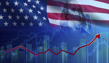 Growth of the US economy on financial graph. Graph of recovery of the United States economy