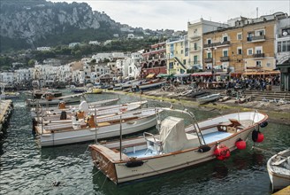 Leisure boats in Marina Grande, Capri Island, Campania, Gulf of Naples, Italy, Mediterranean Sea,