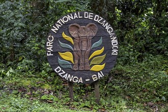 Sign at the entrance to the Dzanga-Ndoki National Park, Unesco World Heritage Site, Dzanga-Sangha