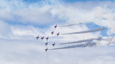 Red Arrows, Royal Air Force Aerobatic Team, Airshow 2024, Teignmouth, Devon, England, United