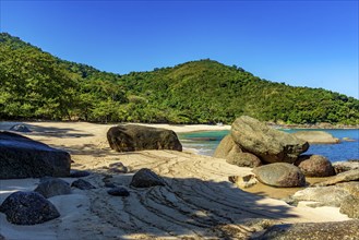 Paradisiacal TROPICAL beach of Indaiauba on the island of Ilhabela, Indaiauba beach, Ilhabela, Sao