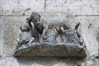 Medieval mocking figure of the so-called Judensau at Regensburg's St Peter's Cathedral, Regensburg,