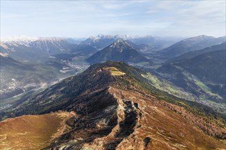 Kreuzjoch summit, view of Tschirgant summit and the Oberinntal valley and into the Pitztal valley,