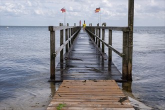 Flooded pier, Wyk, Föhr, North Sea island, North Frisia, Schleswig-Holstein, Germany, Europe