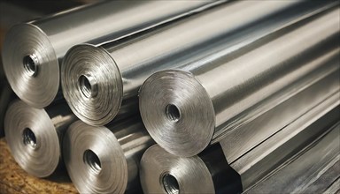 Metal, material, various thin sheets of stainless steel on a roll