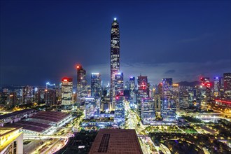 Shenzhen skyline with skyscrapers city centre downtown at night in Shenzhen, China, Asia