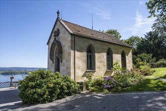 Neo-Gothic castle chapel next to Arenenberg Castle, also Napoleon Museum with park, Lake Constance,