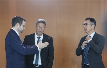 Federal Minister of Justice Marco Buschmann speaks with Federal Minister of Economics Robert Habeck