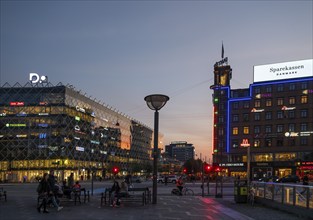 Neon sign, City Hall Square or Rådhuspladsen in the evening, Hans Christian Andersen's Boulevard,