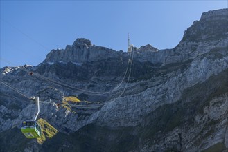 Urnäsch, Säntis suspension railway, summit at 2502m, rock face, Canton Appenzell, Ausserrhoden,