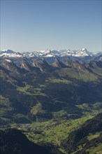 View from the alpine peak Säntis to the Appenzell Alps, 2505m altitude, Schwägalp, snow-covered