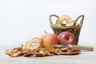 Apples and dried apple rings, dried fruit