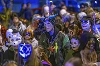 The Zombiewalk in Essen, on Halloween several hundred people, some dressed as scary zombies,