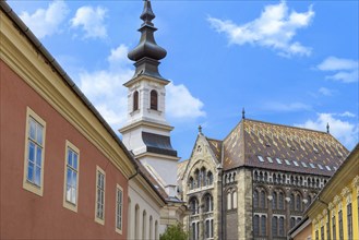 Hungary, old streets in historic city near Budapest Castle and Fisherman bastion on Castle Hill,