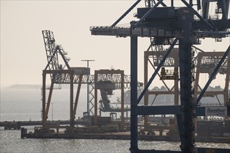 Cranes, harbour facility, container loading, Helsinki, Finland, Europe