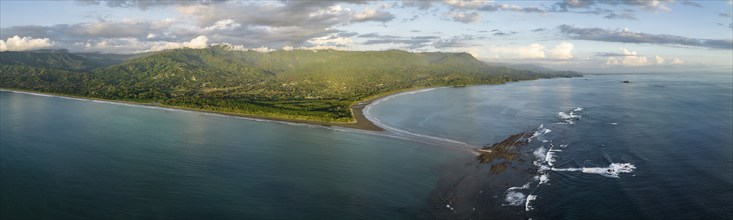 Panorama, aerial view, Marino Ballena National Park, Osa National Park, headland and sea of the