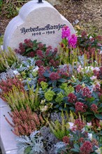 Herbert von Karajan, Conductor, Gravesite, Gravestone at the cemetery, Anif, Salzburger Land,