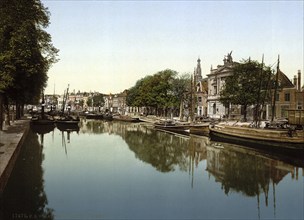 River Spaarne, Haarlem, Holland, ca 1895, Historic, digitally restored reproduction from a 19th