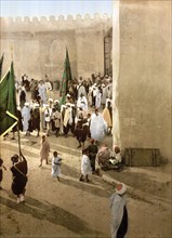 A procession, Kairwan, Kairouan, Tunisia, c. 1895, Historical, digitally restored reproduction from