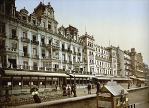 The beach and the hotels, Ostend, Belgium, ca 1895, Historical, digitally restored reproduction